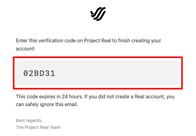อีเมลยืนยัน Project Real พร้อมรหัสใช้ครั้งเดียว