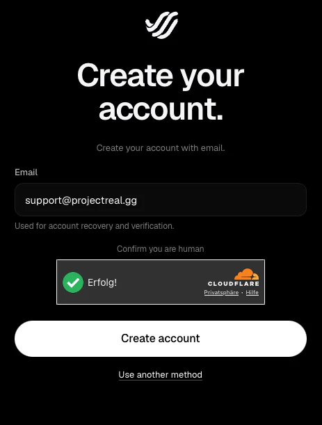 ฟอร์มสมัครด้วยอีเมลของ Real พร้อม Turnstile และปุ่ม create account