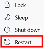 Botao de reiniciar do Windows destacado
