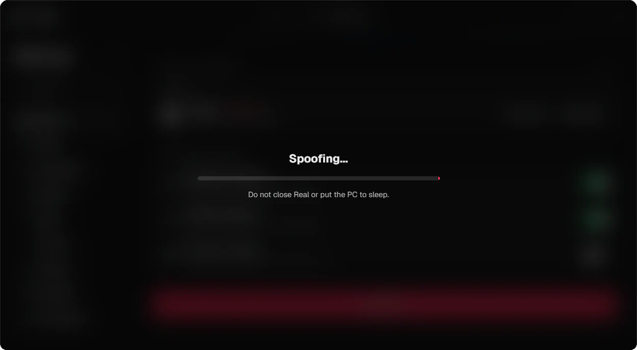 Tela de progresso Spoofing no Real