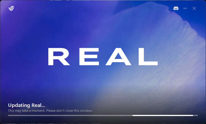 Real updating with the progress bar visible.