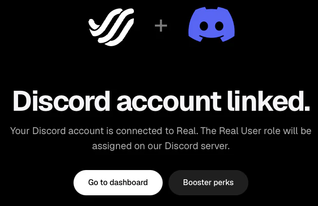 Real success page showing Discord account linked.