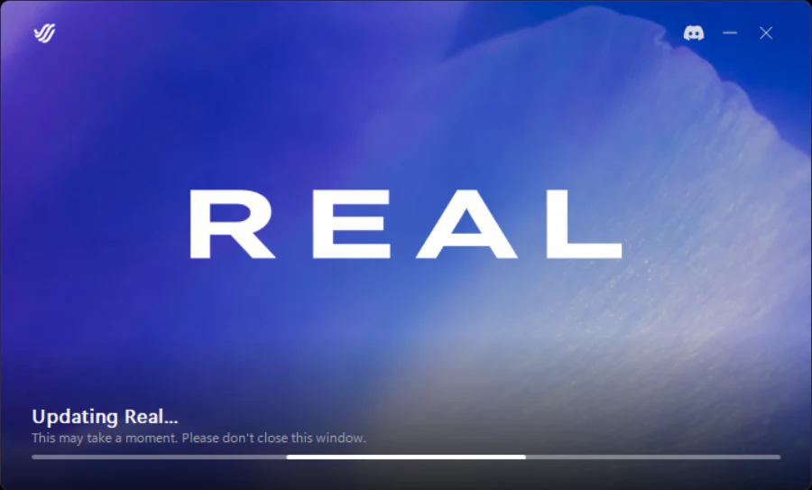 หน้าต่างอัปเดต Real ที่แสดง Updating Real