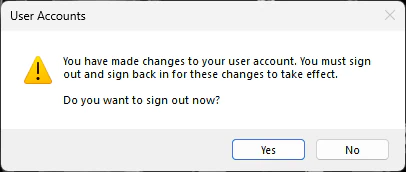 مطالبة Windows بتسجيل الخروج ثم تسجيل الدخول مرة أخرى.